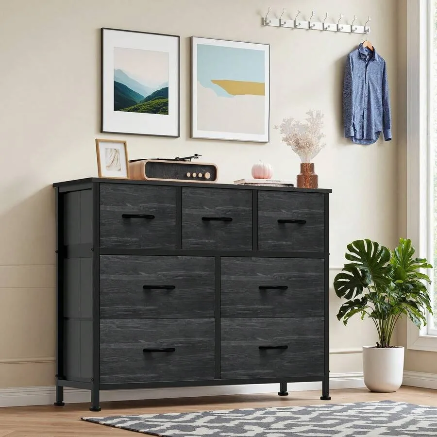 Sweetcrispy 7 Drawer Dresser With Fabric Bins, Fabric Storage Tower Organizer For Bedroom, Closet, Hallway, Entryway, Tall Ches