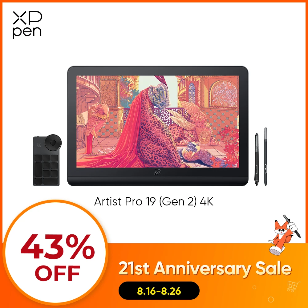 XPPen Artist Pro 19 (Gen 2) Tablet Gráfico 4K com Monitor e Caneta X3 Pro Stylus 18.4 Polegadas para Desenho, 99.8% sRGB, Compatível com Windows e Mac
