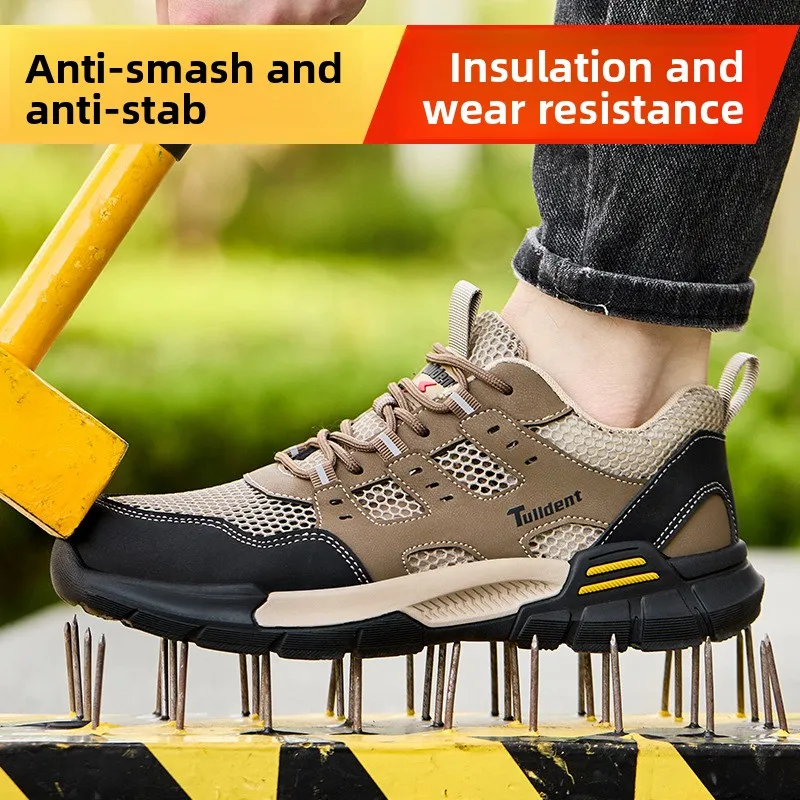 Men's Safety Shoes, Anti Smashing and Anti Stabbing Work Shoes, Lightweight and Breathable Safety Boots, Tactical Boots