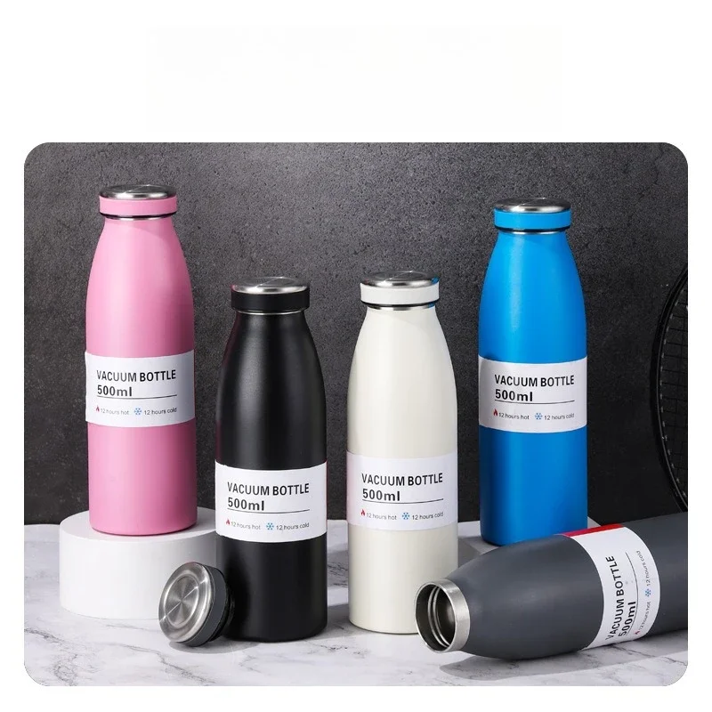 

500ml 304 Double-layer Stainless Steel Milk Thermos Bottle Small Outdoor Minimalist American Sports Insulated Vacuum Flask Cup