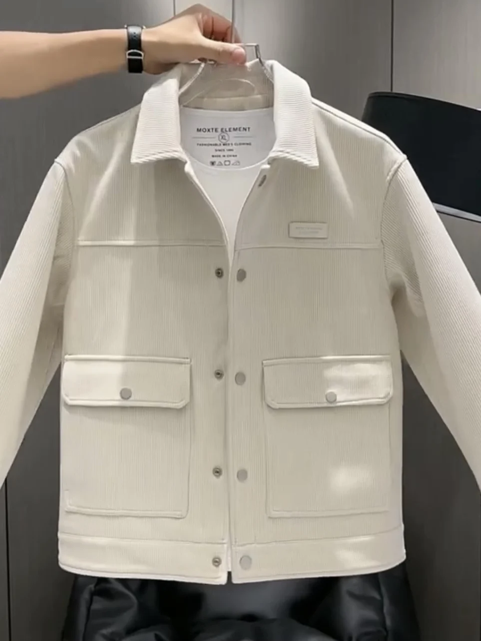 

Spring Autumn New Sle Men's Faion Workwear Flip Collar Jaet Multi-ket Buttoned Outerwear Lightweight Mature Sensation