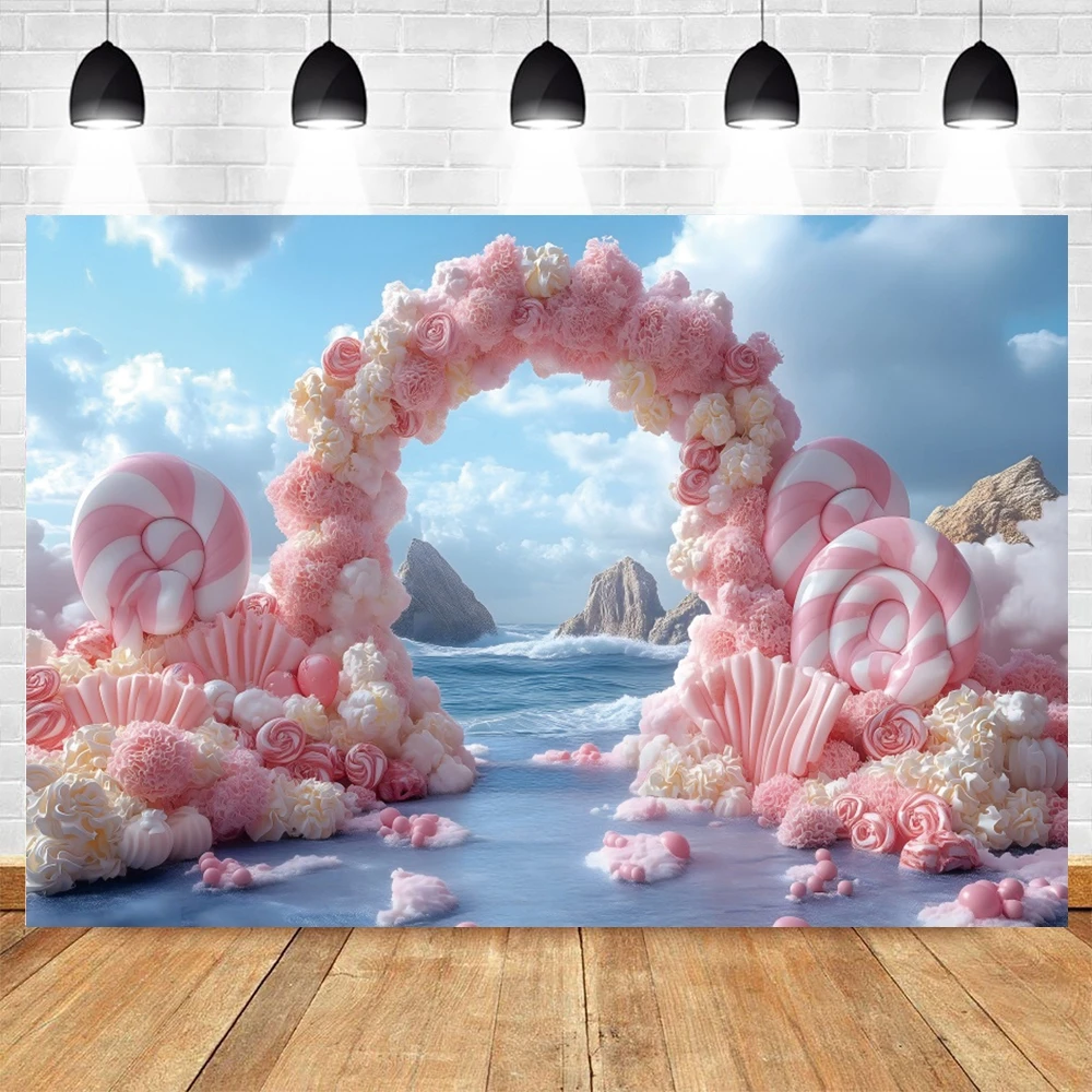 خلفية الصورة من قوس قذيفة قاع البحر الحلوى ، خلفيات التصوير الفوتوغرافي للاستحمام الطفل ، التصوير الفوتوغرافي لعيد الميلاد ، استوديو الصور ، صور ضوئية