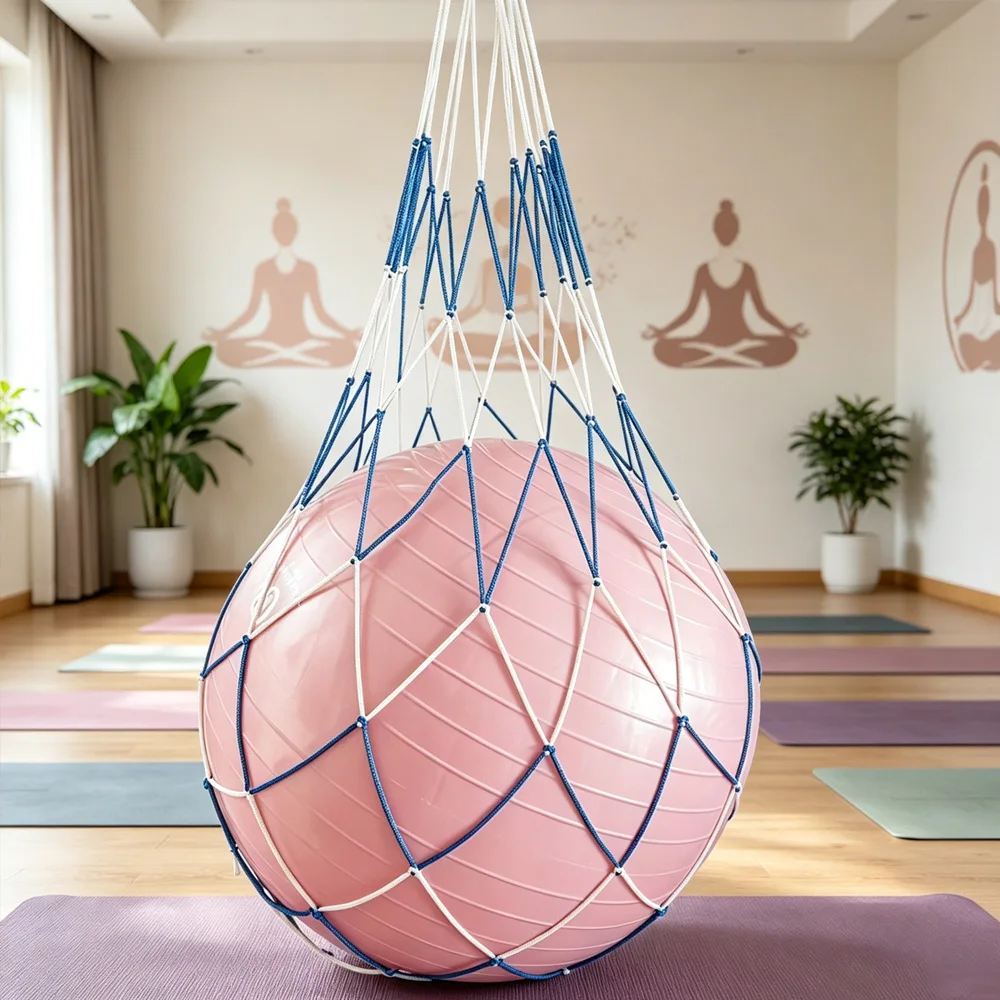 Yoga-Ball Aufbewahrungsnetz, Nylon-Tragetasche für Fitnessbälle, Tragbarer Hängender Ballhalter – Detail 3