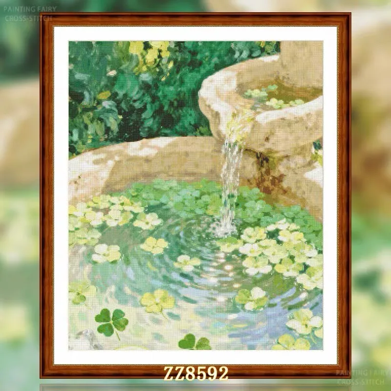 

ZZ8592- Spring Wishing Pool 14CT 16CT 18CT Stamped Cross Stitch DIY Set Pattern Kit Needlework Embroidery 105 colors