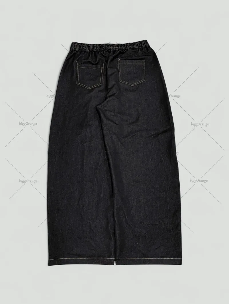 Harajuku Retro Yellow Line Jeans Men Y2k American High Street Washed High Waist Gothic Punk Oversized Wide Leg Pants Women