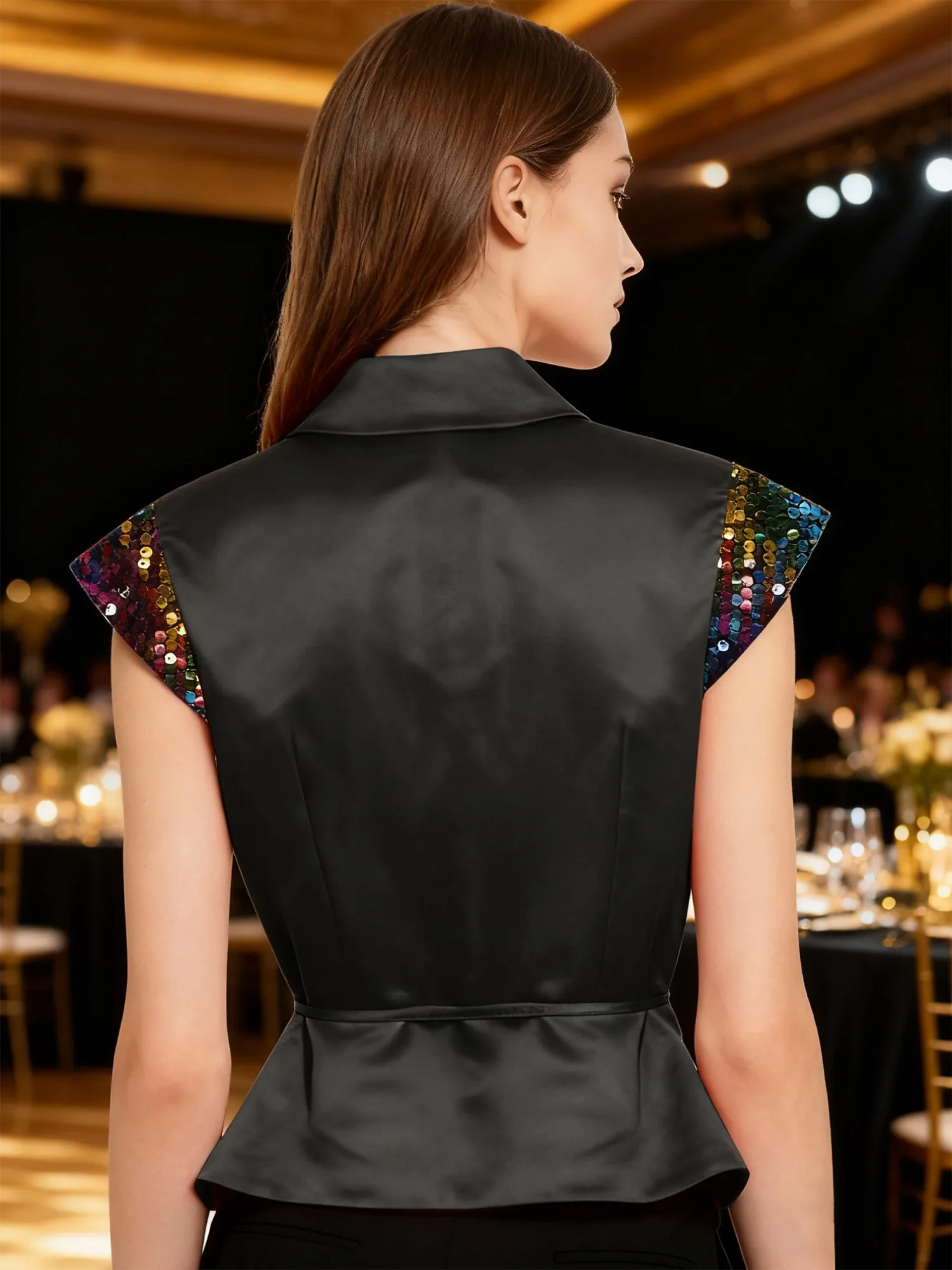 Vest Female Party Waistcoat Disco Festive Label Tops with Belt Sequin Rave Prom Dance Performance Costume Fashion Women's Vests