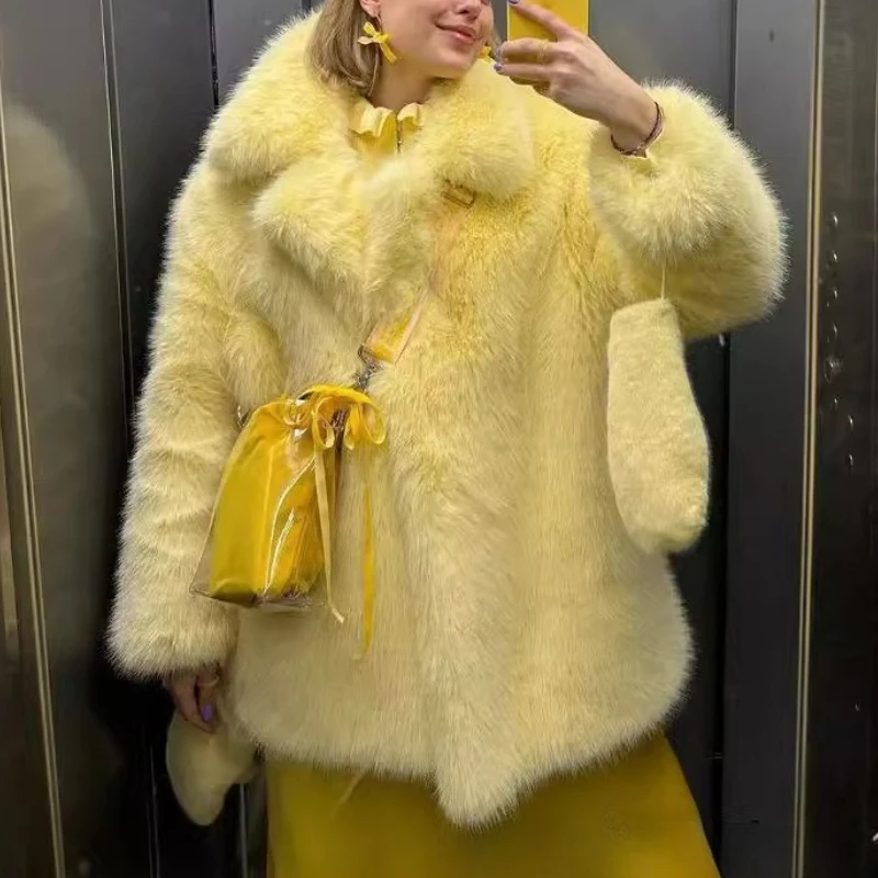 

Thicken Warm Overcoat Outerwear Hot Girls Solid Long Fox Fur Jacket Women Winter 2025 High Quality Luxury Faux Fur Coat