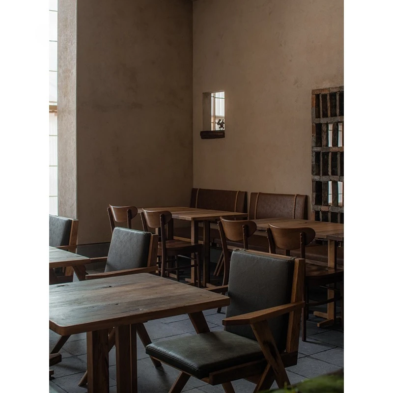 

Round table dining table solid wood medieval coffee shop tables and chairs leisure commercial old wood square table