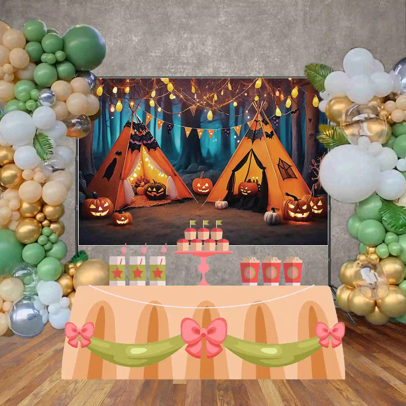 MOON.QG 2025 Halloween Outdoor Baby Party Photography Backdrop Pumpkin Tent House Decor Background Photographic Studio Back Drop