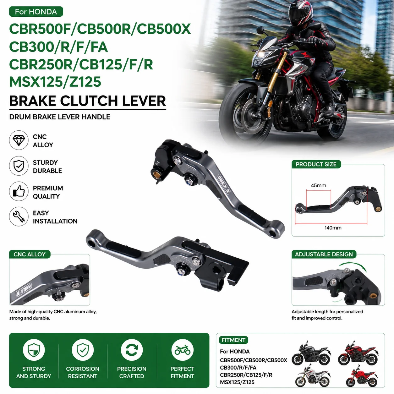CNC Alloy Motorcycle Brake Clutch Drum Lever Handle For Honda CBR500F/CB500R/CB500x/CB300/R/F/FA/CBR250R/CB125/F/R MSX125/Z125