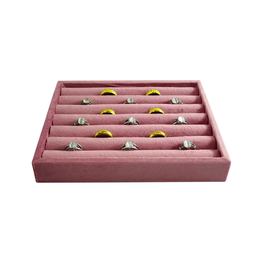 Rosa Samt Schmuck Veranstalter Tabletts Ohrringe Ringe Halter Ohr stecker Armreif Aufbewahrung stablett Schmuck Zähler Schmuck Display – Detail 17
