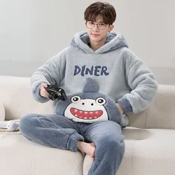 Winter Couples Pajamas Sets Thicken Women Men Sleepwear Pyjama Suit Shark Cute Soft Warm Homewear Pijama Unisex Hooded  Pajama