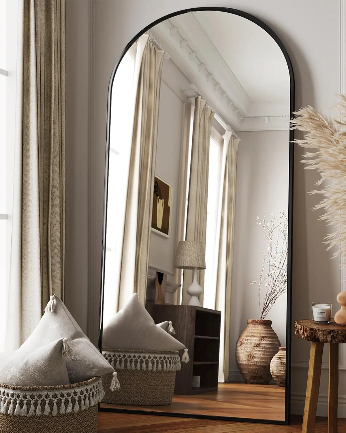 

Напольное зеркало в арочной раме 71x28 дюймов, в полный рост, на подставке, для спальни, гостиной, гардеробной, черное