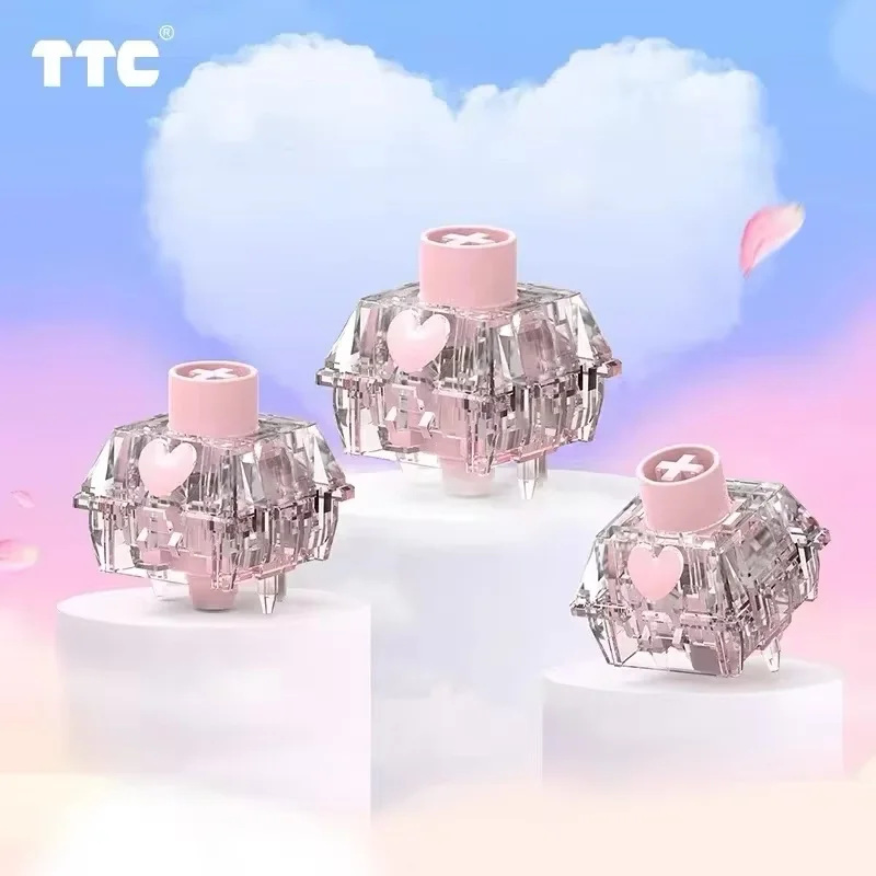TTC Honey V2 Switch for Mechanical Keyboard Linear 42g 5 Pins 22.5mm Long Spring Pink RGB Transparent GK61 Anne Pro 2