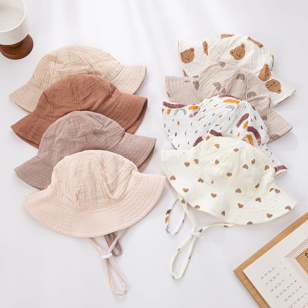 

Baby Cotton Bucket Hats New Children Sunscreen Outdoor Caps Boys Girls Print Panama Hat Unisex Beach Fishing Hat For 3-12 Months