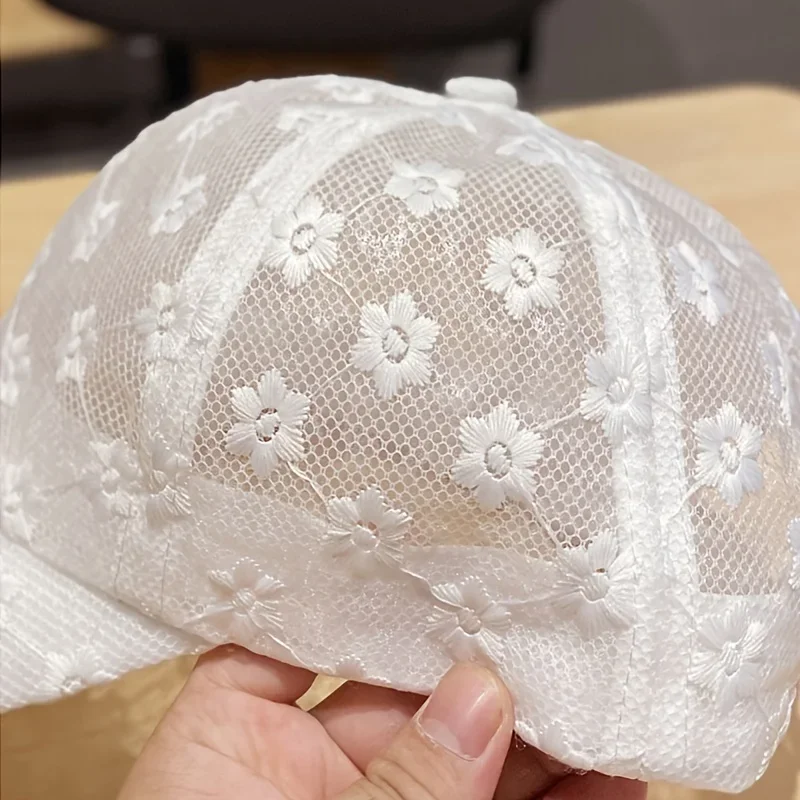 Casquette de Baseball Respirante en Dentelle à Fleurs pour Femme, Chapeaux de dehors Ajustables, Protection Solaire Ajourée, Nouvelle Collection Été