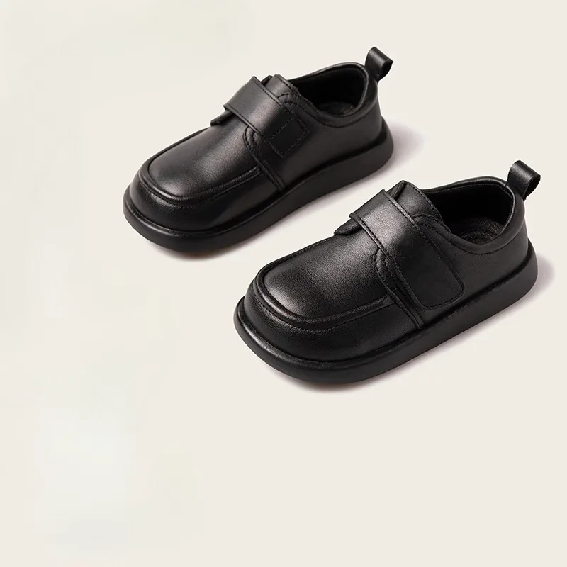 Zapatos de cuero genuino para niños y niñas de estilo británico, zapatos Oxford negros para niños, zapatos planos para bebés y niños pequeños, estudiantes y niños