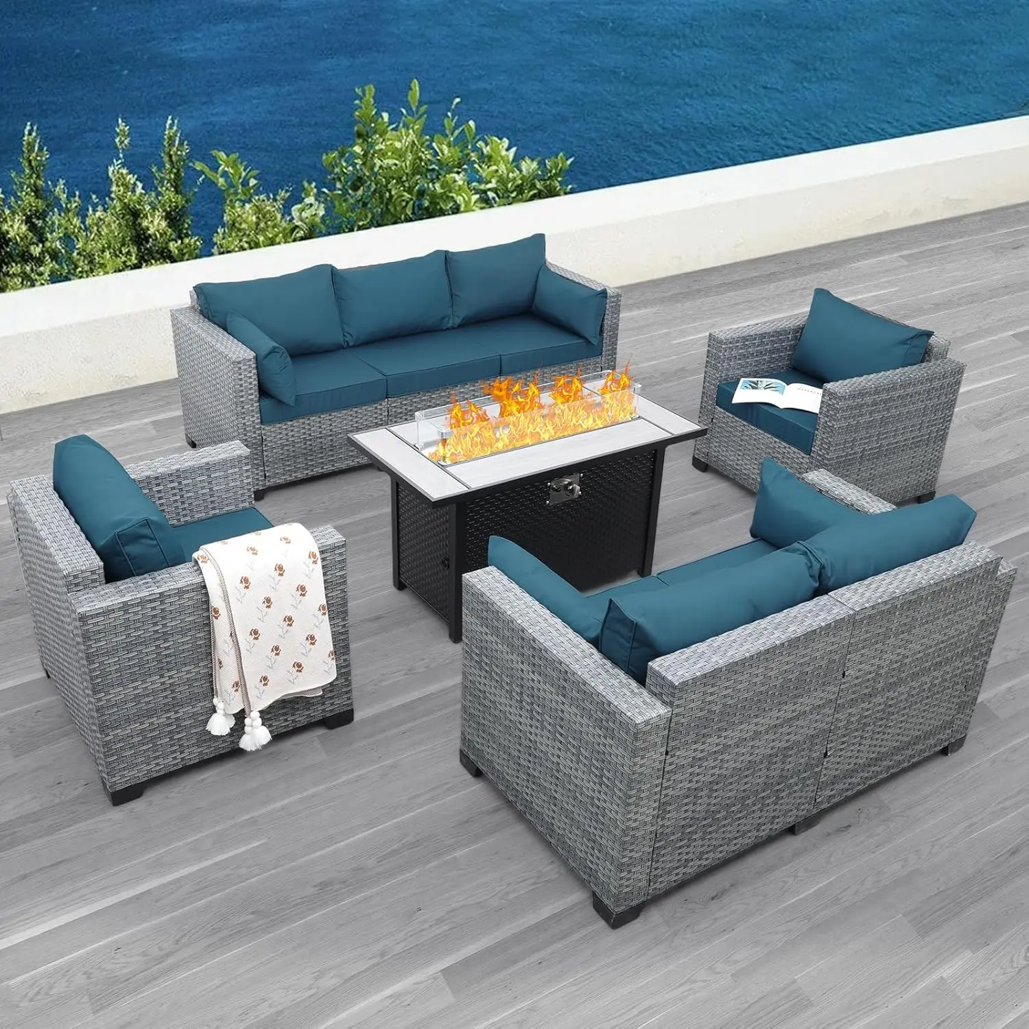 

Patio Furniture Sets Outdoor Conversation Set, PE Rattan Sectional Sofa Couch with and Non-slip Cushions