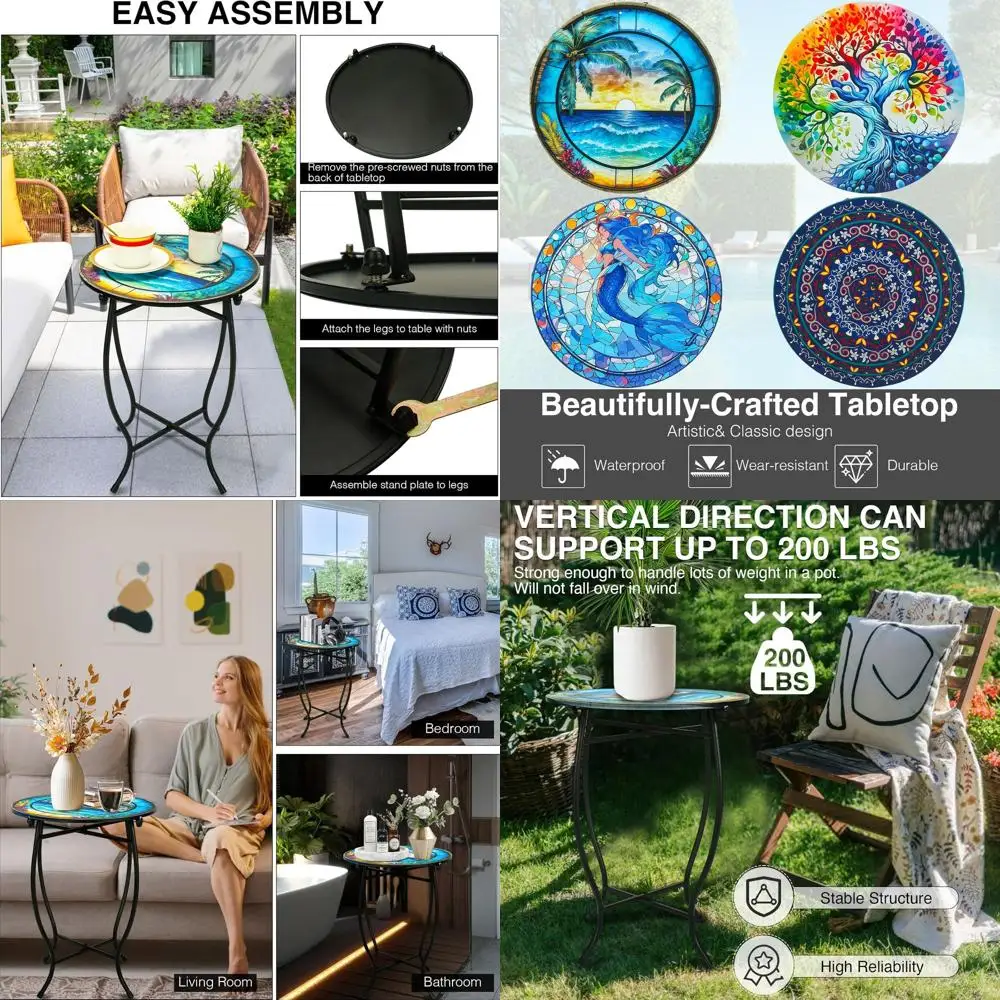 

14 Weatherproof Metal Side Table for Patio, Garden, Balcony, or Indoor Use