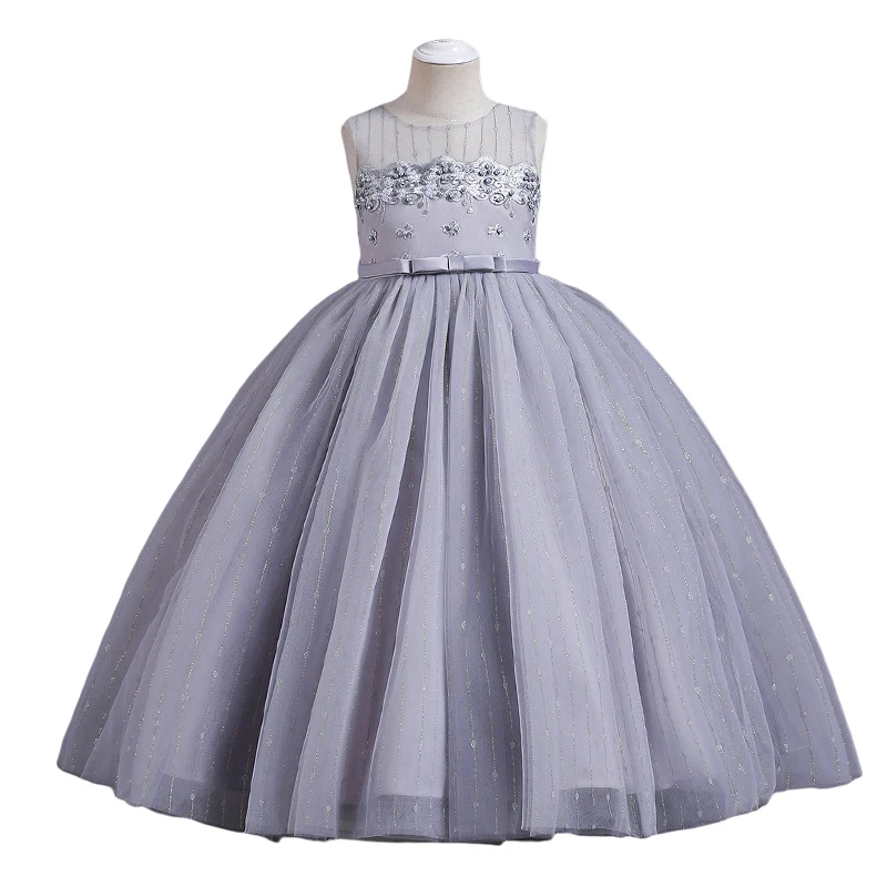 2023 Summer Girls Princess Dress for Birthday Christmas Ceremonies Wedding Party Junior Bridesmaid Lilac Pink Blue Tulle Dress