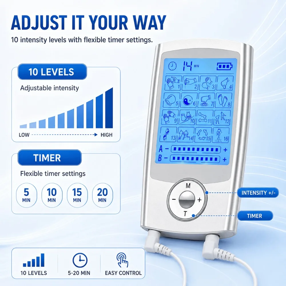 Electric EMS Muscle Stimulator Device，EMS Electric Body Massager，Full Body TENS Electrostimulator，16 Modes，Dual Channel Pulse