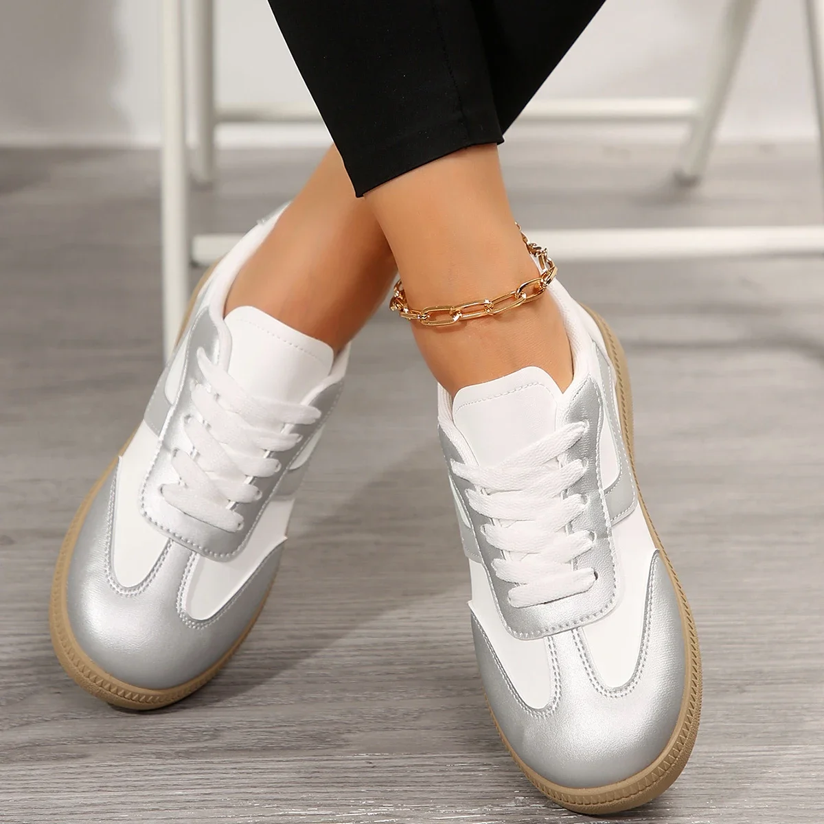 Large Size Single Shoes Women's New Net Surface Shallow Mouth Round Head Rhinestones A Slip-on Thick Sole Casual Women's Shoes