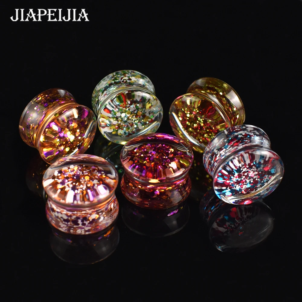 6-50mm Twinkling Paillette Ear Gauges Tunnels Plugs Stretchers Expander Acrylic Double Flared Flesh Tunnels Body Jewelry