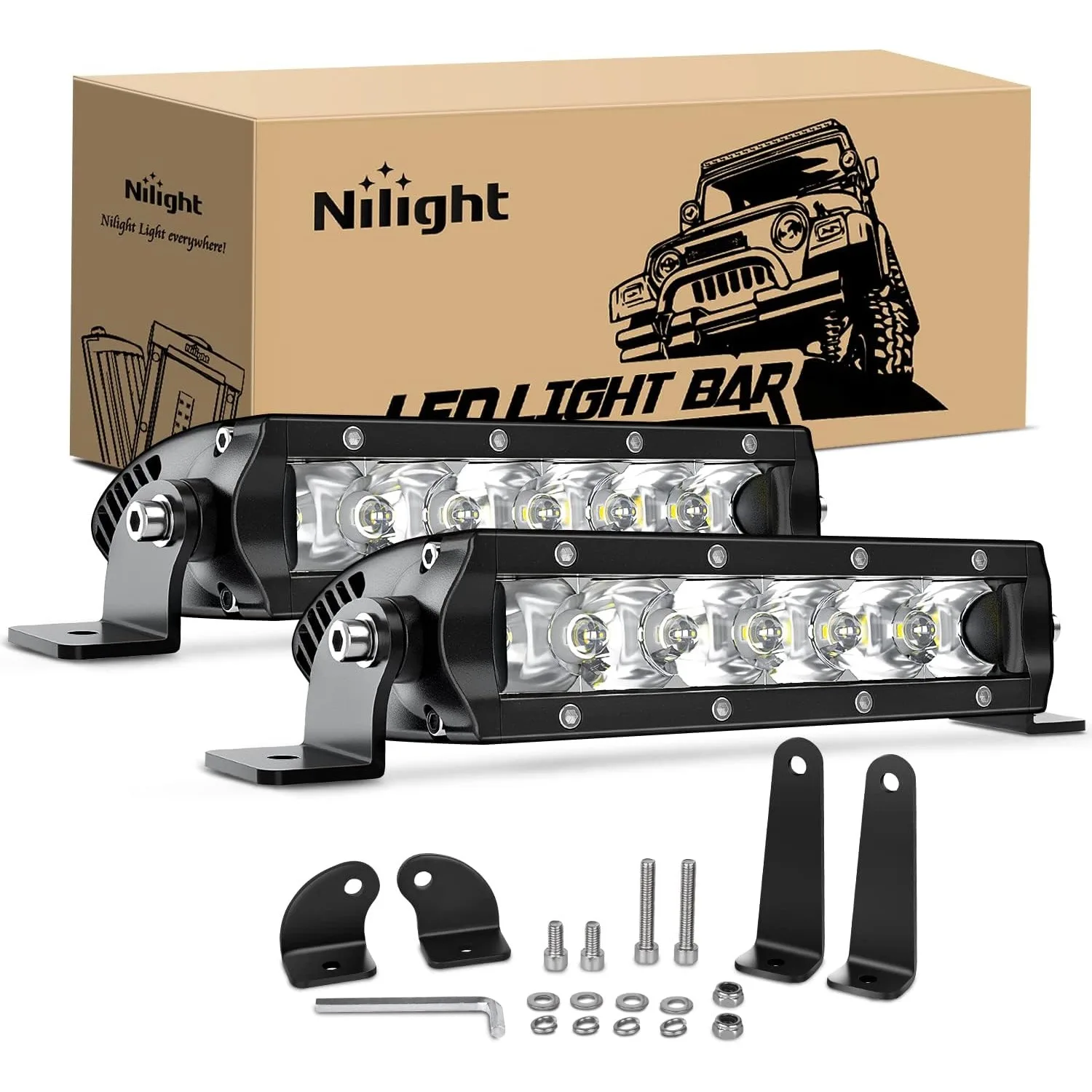 Nilight 2PCS 7-Inch Super Slim LED Pod Lights, 30W 3600LM Spot Beam Off-Road Driving Fog Lights with 2 Mounting Options for Truck, SUV, ATV, UTV, Boat, Jeep & Camper