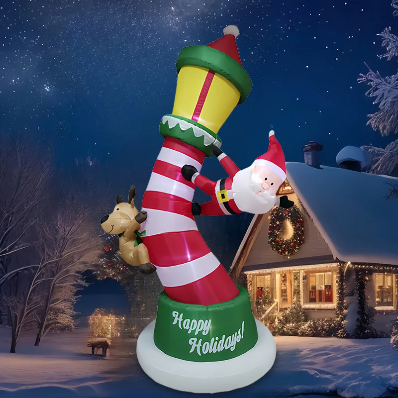 Christmas Inflatable Air Mold Supplies 8FT Santa Elk Climbing Crooked Lighthouse LED Glowing Garden Ornament