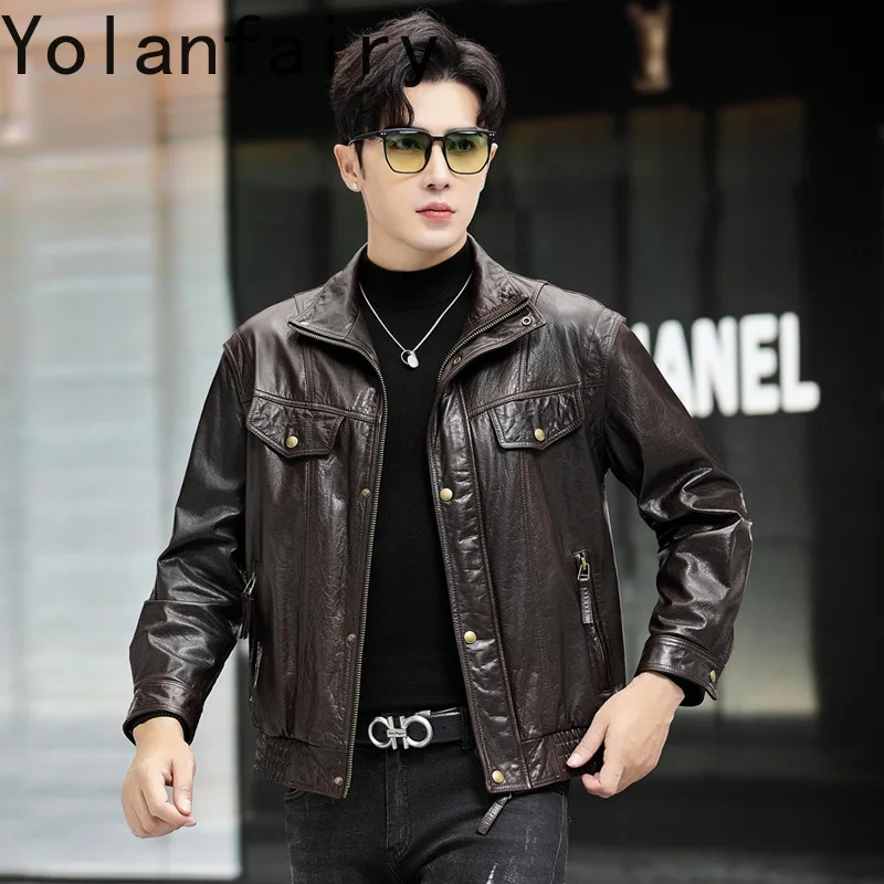 

Top Layer Cowhide Coat Natural Genuine Leather Jacket Men Clothes Loose Fit Autumn Men's Motocycle Jackets Chic Chaquetas Hombre