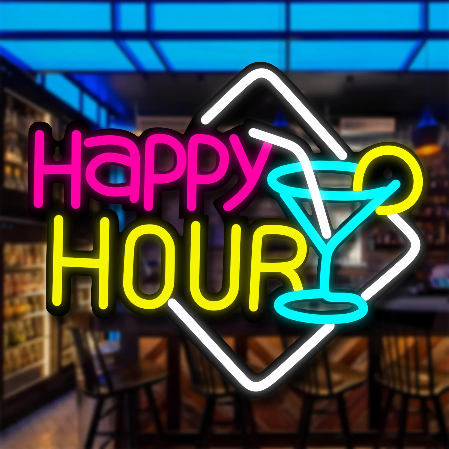 

1 Happy HOUR neon sign, cocktail cup LED light sign, used for cocktail bars, men's cave restaurants, hotels, holiday parties