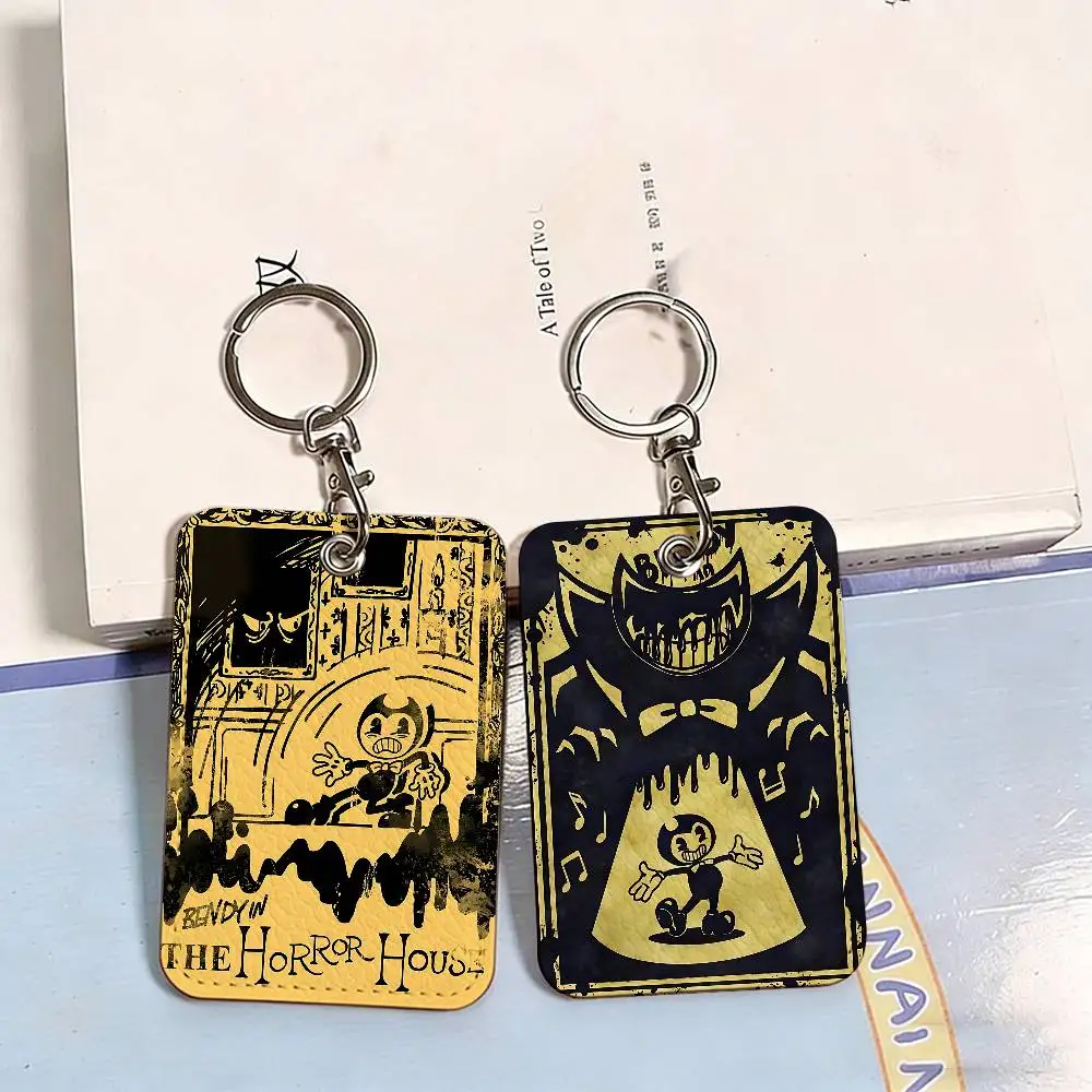 Anime Bendy and the Ink Machines Rectangle ID Card Case Keychain Access Card Bag Key Tag Ring Card Holder Key Ring Access