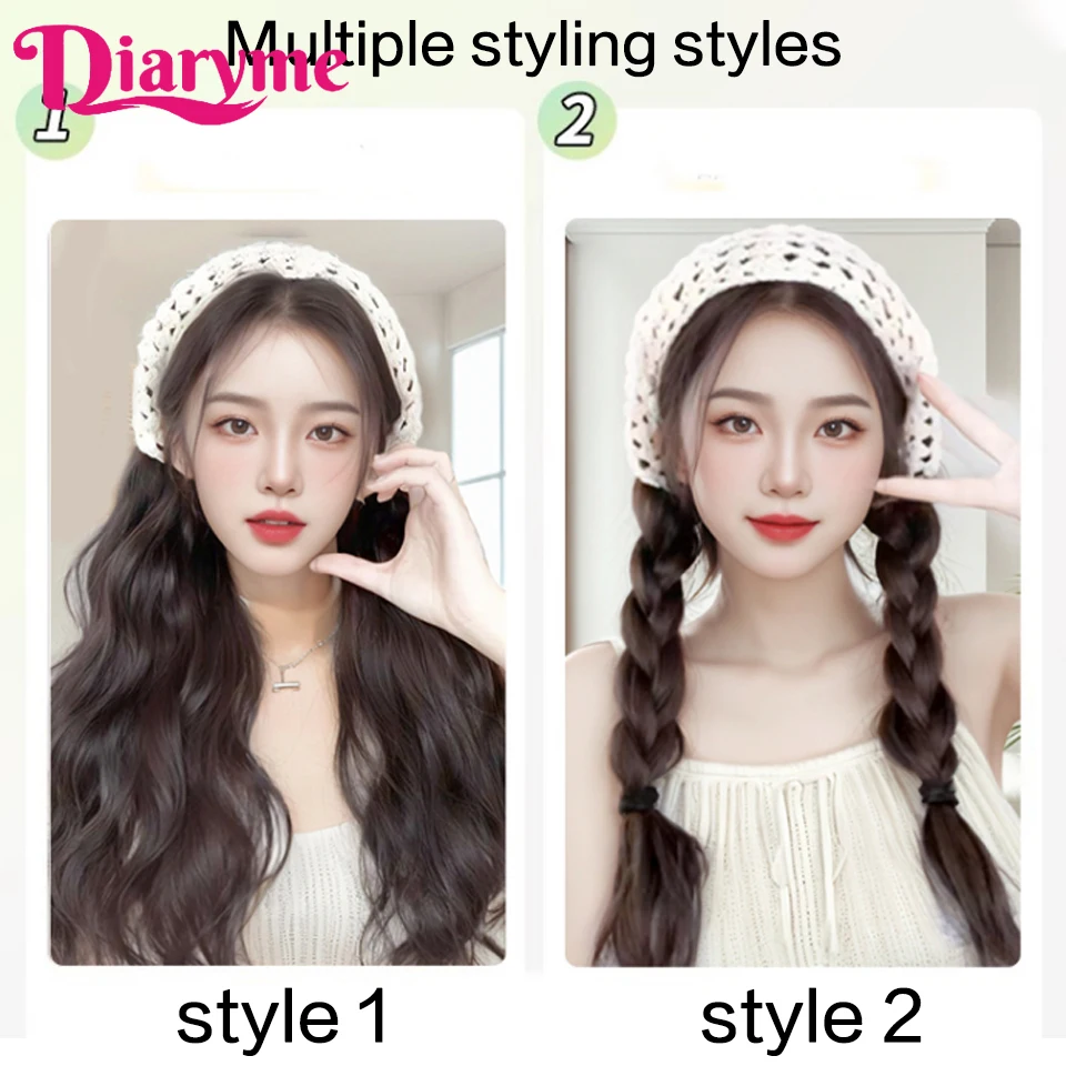 Synthetic Long Wavy Wig Women\'s Hat Hair One Piece Summer Triangle Headband Wig Long Curly Hair Wig Detachable Half Wig Fake Hai