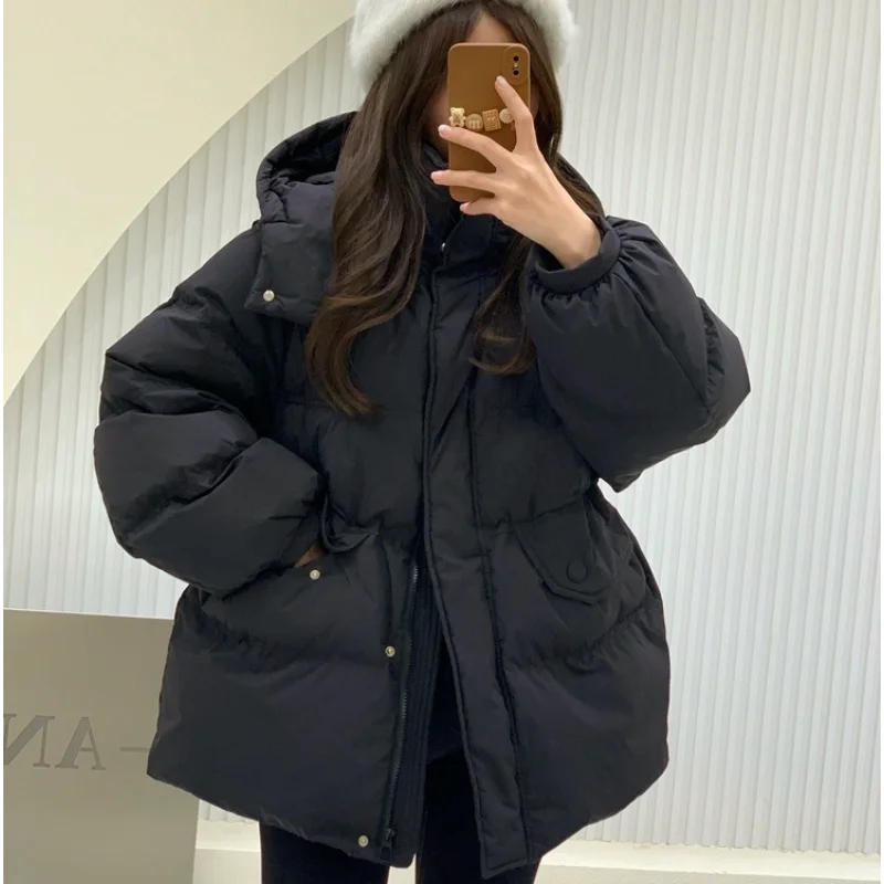 المرأة قصيرة أسفل سترة 2025 جديد وصول الشتاء شبه فضفاضة تناسب الاغراء تنوعا عادية الوقوف طوق معطف دافئ #2