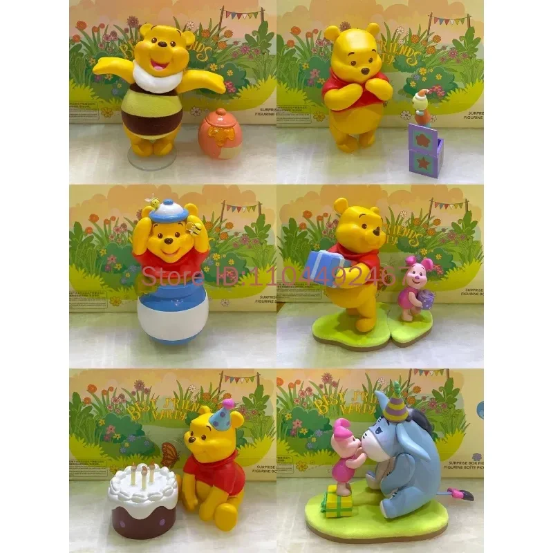 Miniso Winnie the Pooh Old Friend Party Theme กล่องตาบอดรูป Kawaii น่ารักของเล่นเด็กวันเกิด Xmas ของขวัญอินเทรนด์สะสม