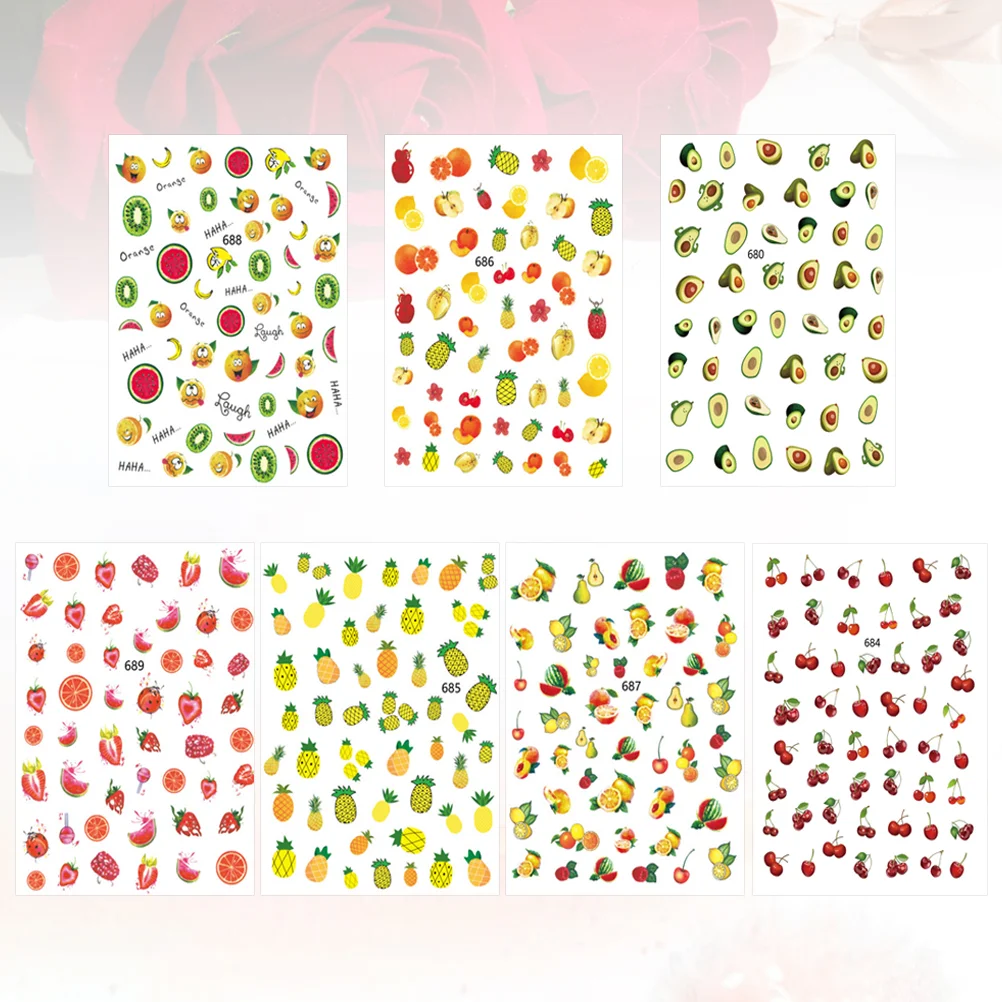 

12Sheets 3D Fruit Design Nail Sticker Cherry Leaf Nail Tip Decal Manicure Decoration for Women Girls (Random Pattern)