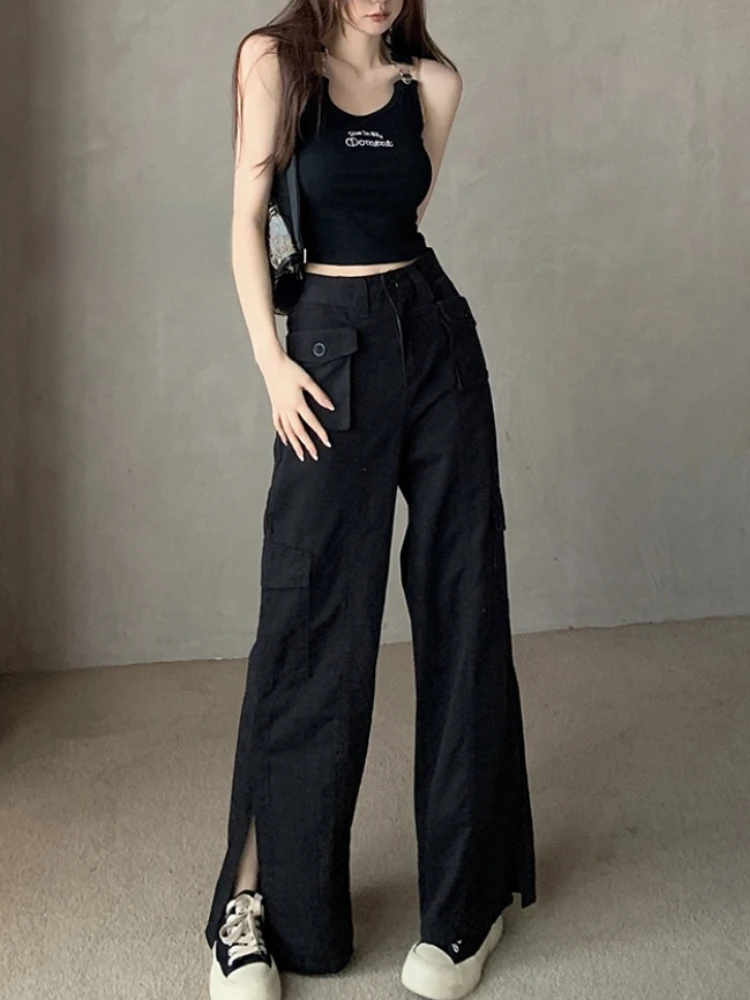 

Spring Solid Fashion Y2k Cargo Pants Women Streetwear High Waist Causal Retro Pants Female Vintage Korean Style Trousers 2023