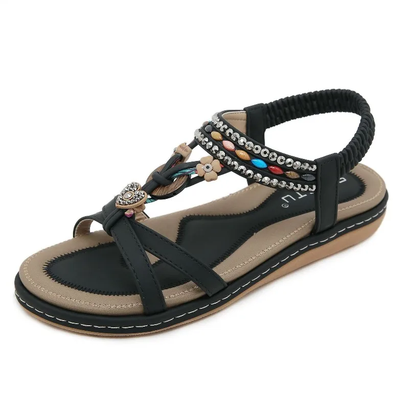 New Women's Sandals Summer Rhinestone Beach Casual Shoes Outdoor Beach Flat Sandals for Women Non-slip Shoes Sandálias Femininas