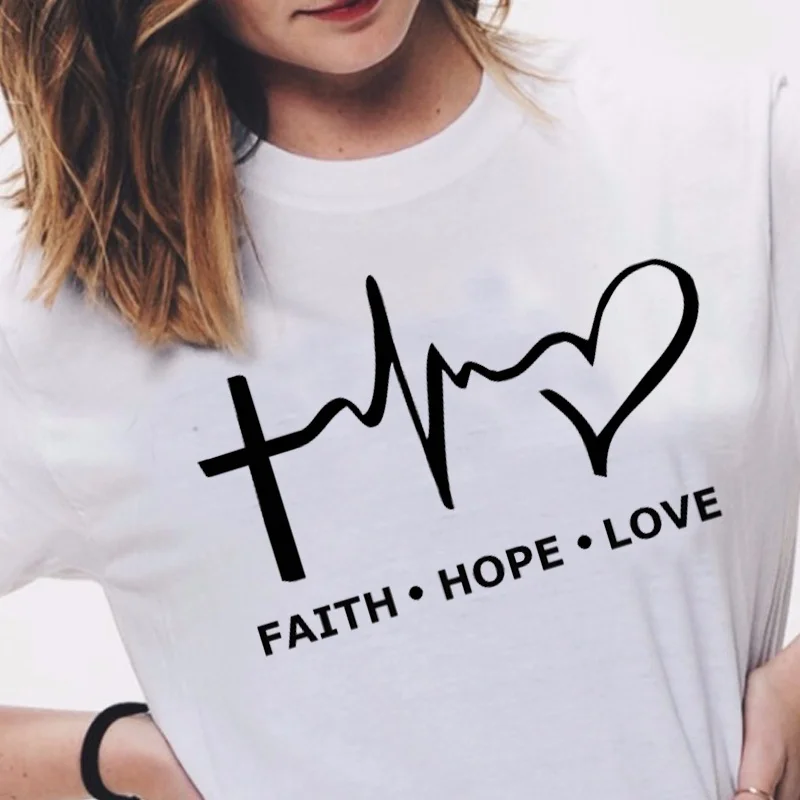 Casual Camiseta Rosa Women T-Shirt Summer Short Sleeve Faith Hope Love T Shirt O-Neck Cute  Ladies Tee Valentine Tops