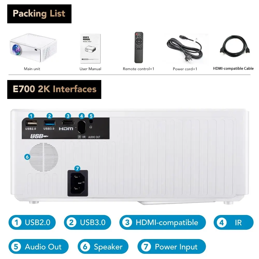 Everycom E700 2K 2560x1440p Beam Projector 4K 24000 Lumens Android 11 مسرح الأفلام المنزلي مع 3 + 16G 5G WIFI المحمولة متعاطي المخدرات