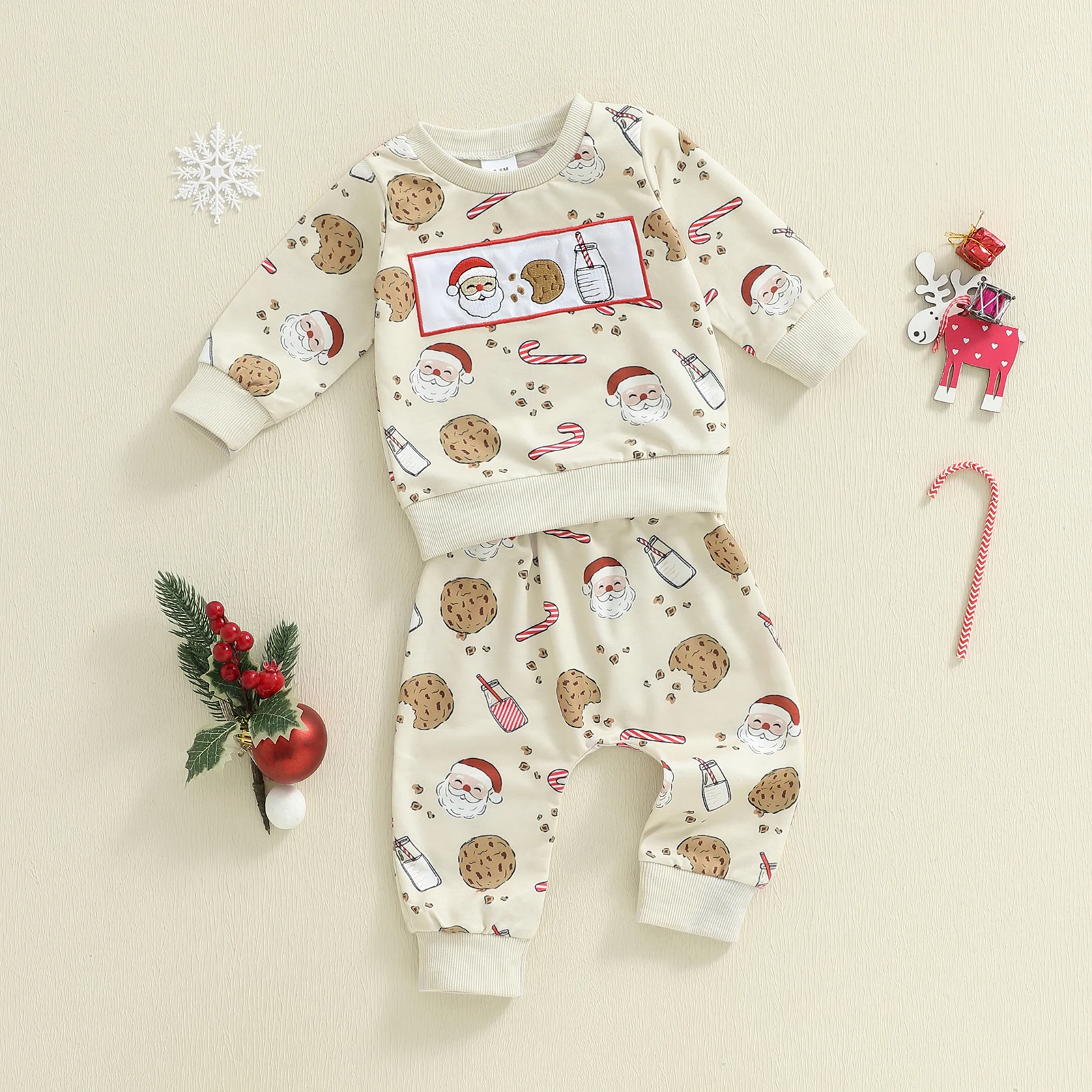 طفل رضيع ملابس عيد الميلاد طويلة الأكمام سانتا كلوز طباعة البلوز البلوز ركض السراويل الخريف الشتاء الملابس #1