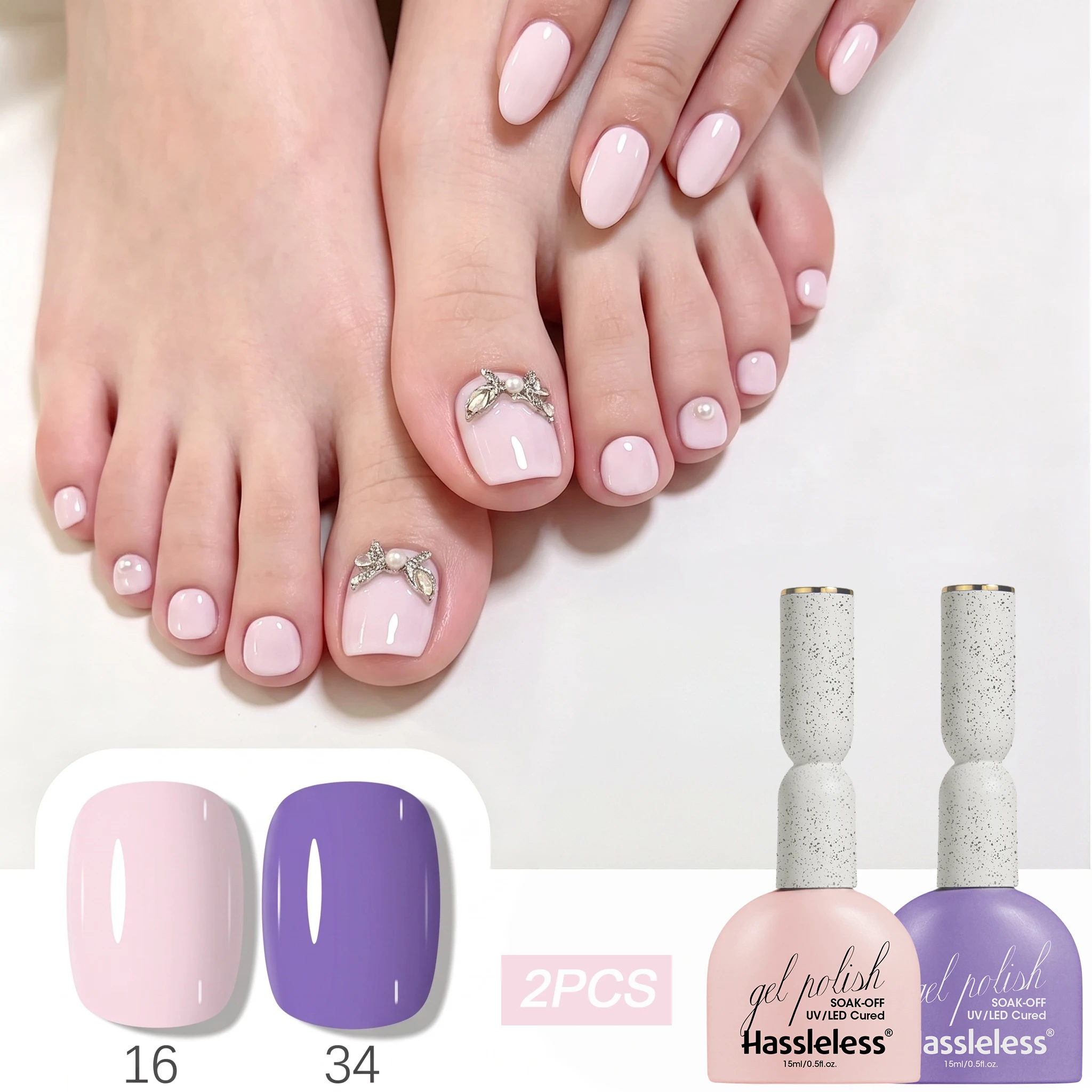 Hassleless 2Pcs Nude Pink + Taro Purple Gel Nail Polish Set, 2-Pack, High Gloss and Translucent Texture, Long-Lasting and Not Easy to Fade, Suitable for Various Outfits and Nail Shapes, Suitable for All Seasons, Women's Nail Art Gift, Atmospheric Nail Art
