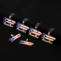 Fashion USA Puerto Rico Map Flag Pendant Necklaces Stainless Steel Maps Jewelry For Men Women Gift