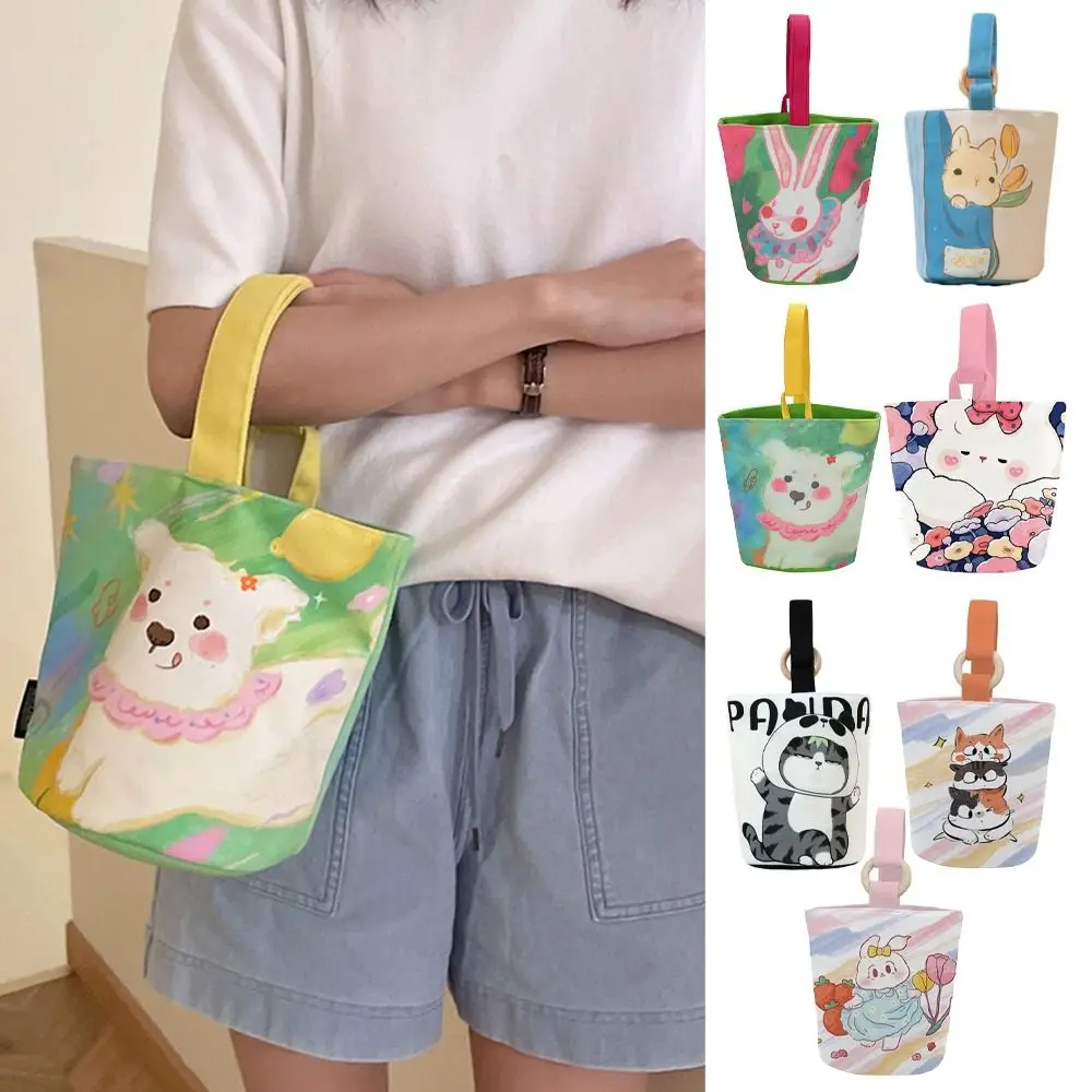 Rabbit Cartoon Canvas Bucket Bag Reusable Dog Print Dog Lunch Bag Mommy Bag Ins Style Rabbit Handbag Outdoor