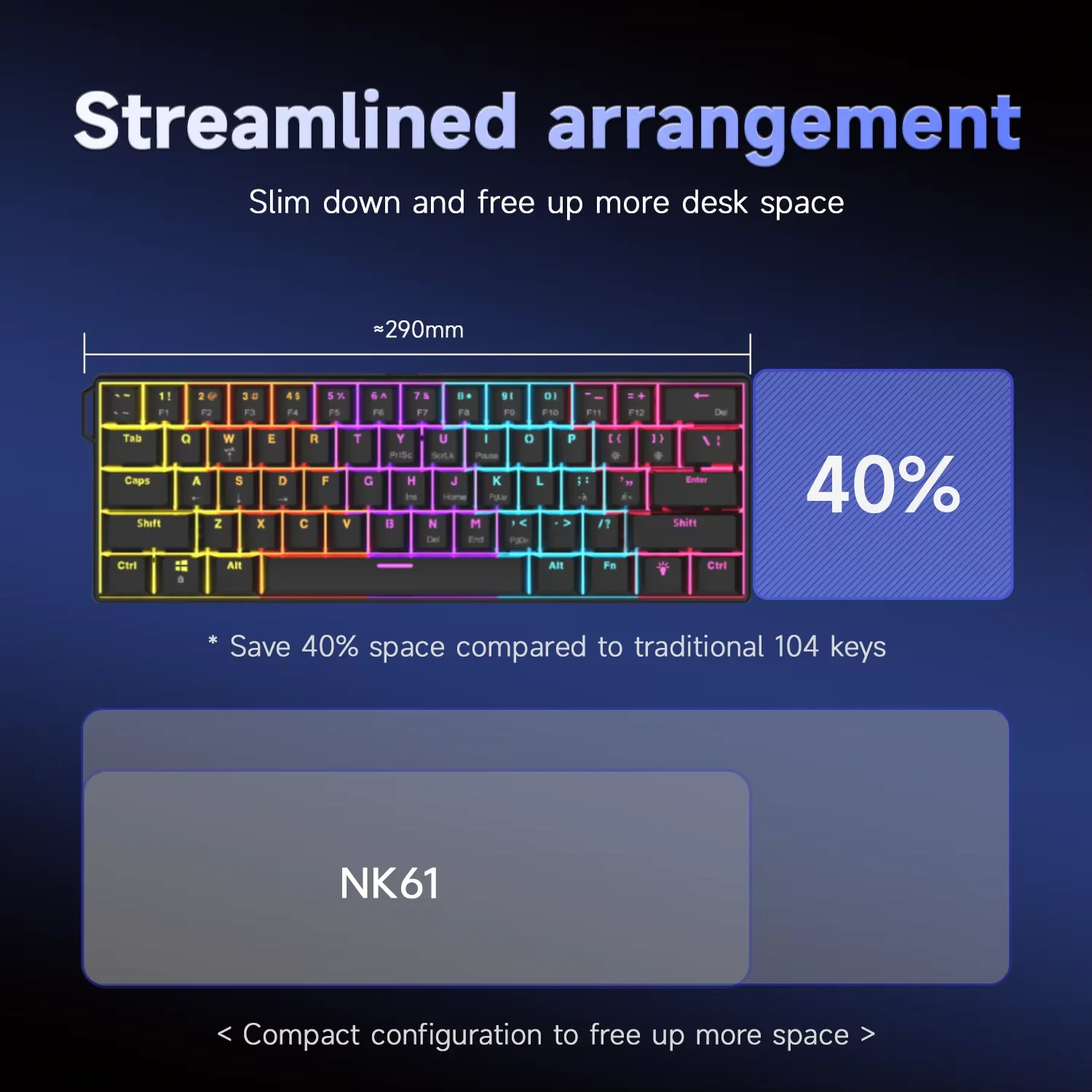 AJAZZ NK61 61-Key Red Switch Wired Mechanical Keyboard with Hot-Swappable Keys and RGB Lighting, Suitable for PC and Mac