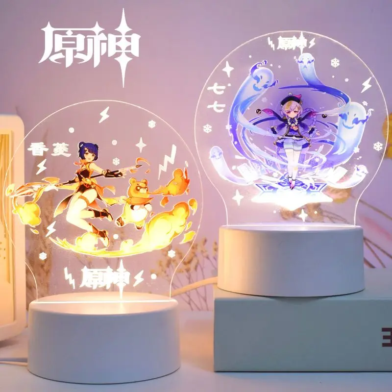 Anime Genshin Impact Acrylic Standing Plate 3D Little Night Light Lamp Keqing Xiao Hu Tao Toy Birthday Gift