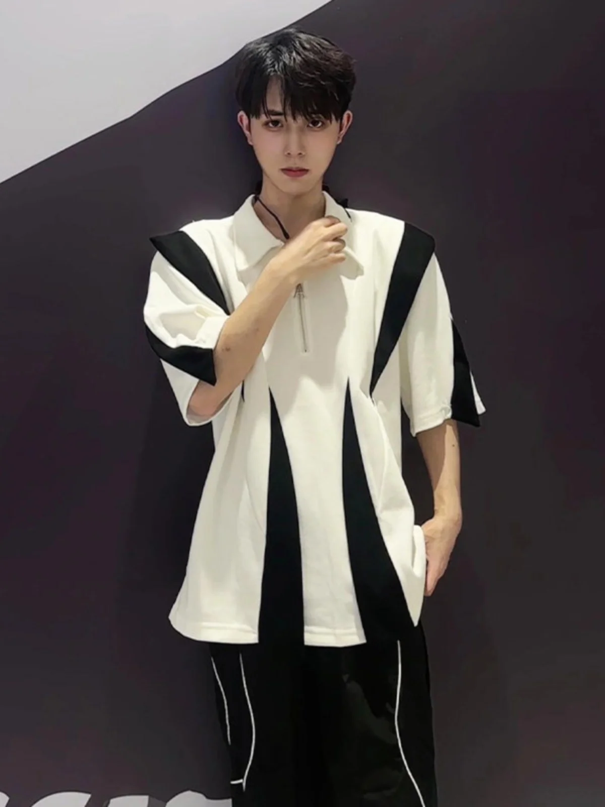 

Мужская летняя футболка f-Zip с коротким рукавом, премиум-класса, с дизайнерским акцентом на плечах, с эффектом объемного рукава