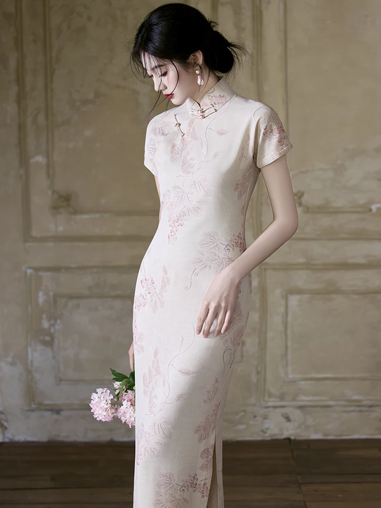 

Pink Full Open-Front Young Sle Retro Dr Body-Skimming Improved Chinese National Faion Summer New Arrival