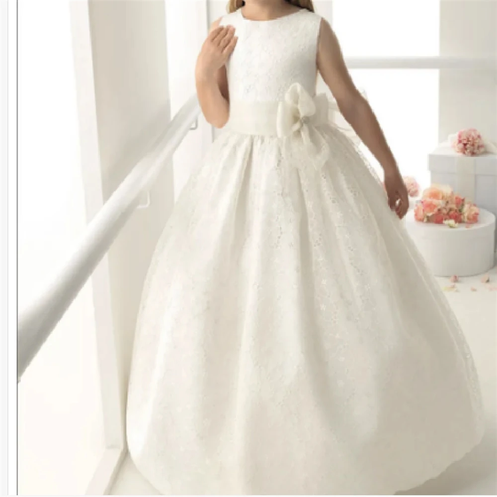 

Flower Girl Dresses Long Ball Gown Lace Bow Princess Princesse Enfant Baptism Of First Communion Birthday Formal Wear Events