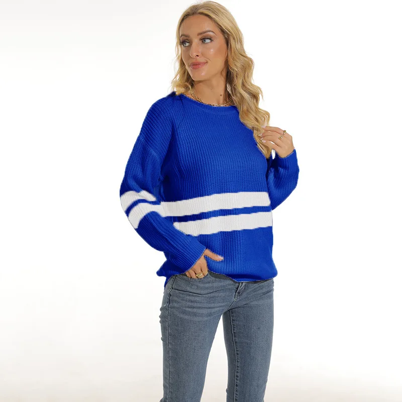 Women's Sweater 2023 Autumn And Winter New Fashion Europe And The United States Striped Casual Large Size Knit Sweater